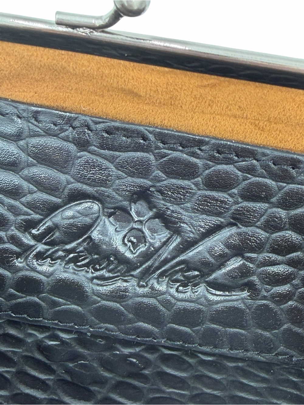 Patricia Nash Lorella Frame Wallet Coin Purse Key Fob Black Croc Leather - Picture 7 of 8
